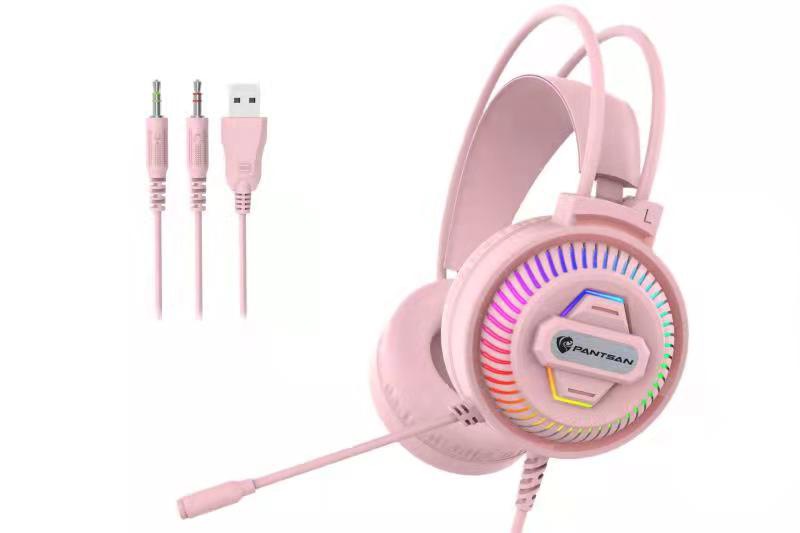 Tai nghe chụp tai có micro chuyên game PANTSAN PSH-400 màu hồng/trắng/đen cực xinh jack 3.5+usb