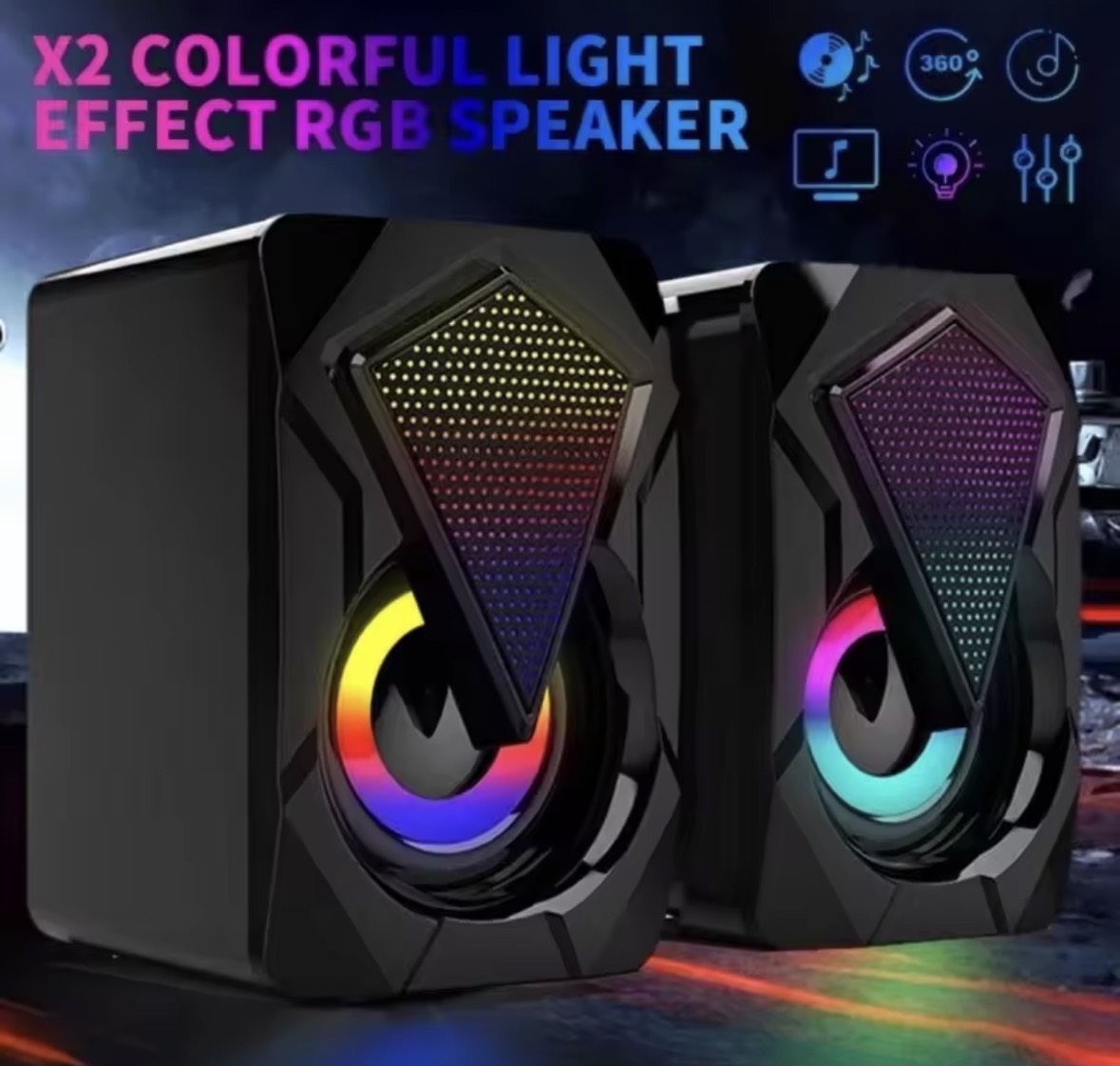 Loa vi tính mini 2.0 LeerFei YST-1046 bass siêu trầm, led nhiều màu